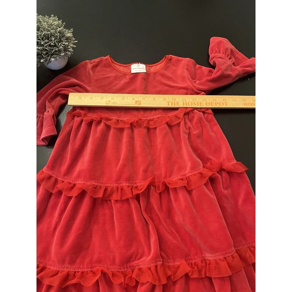 Hanna Andersson Red Velvet Ruffle Holiday Dress Sz 120 6/7 Bell Sleeve Christmas